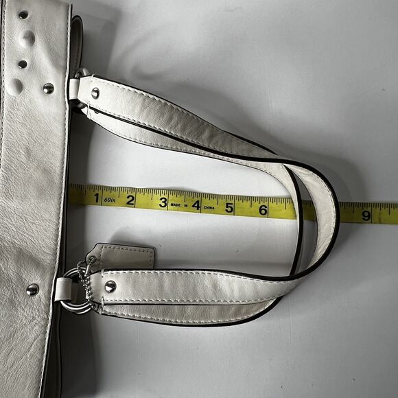 Coach Studded Carryall Applique Gray Leather Shoulder Handbag Off White F16273 - Picture 12 of 15